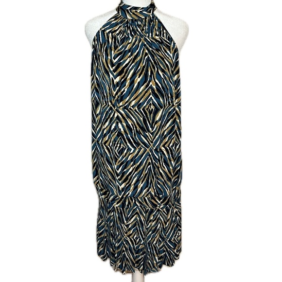 Veronica M Blue Zebra Print Halter Neck Sleeveless Midi Dress - Size M - Picture 1 of 7